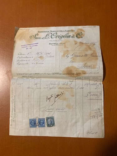 Rivoli torinese 1937 invoice - torinese,