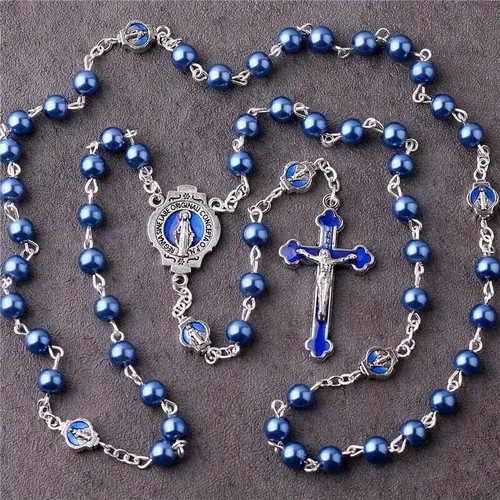 Blue catholic rosary beads - catholic,
