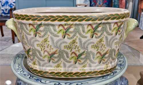 Green porcelain planter - green, with