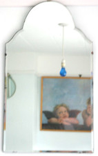 R)(T VINTAGE 30s-ART DECO-FRAMELESS-27"x15"6KG-ARCH BEVELLED MIRROR