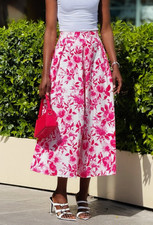 ZARA Poplin Pink White Floral Printed Darted Midi Skirt Size S 5029/087 New