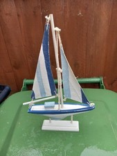 Nautical Decor Blue Sailing Boat Ornament 30cm high x 30cm long 