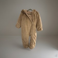 6-9 Months Baby Girl Boy Zip Babygrow Soft Cozy Brown Fur Jumpsuit Coat Pramsuit
