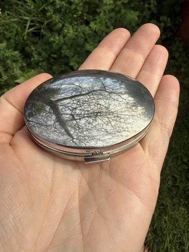 Vintage silver compact mirror - silver,