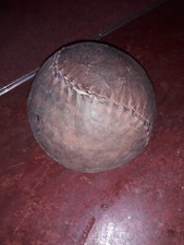 vintage leather medicine ball, Weighted C. 3kg, C. 8" Diameter.