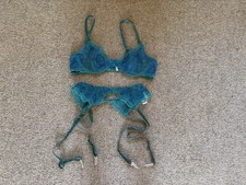 Matalan Blue Lace Bra & Suspenders Sz 8
