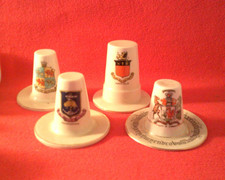 Crested China Welsh Hats Heckmondwyke ,Glyn Ceirios , Hayfield , Cardiff