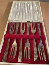 Vintage Angora Silver Plate Dessert Forks Boxed