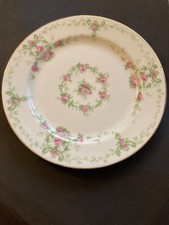 Pair of Vintage Limoges Plates, J. Pouyat.  Pink rose and green garlands