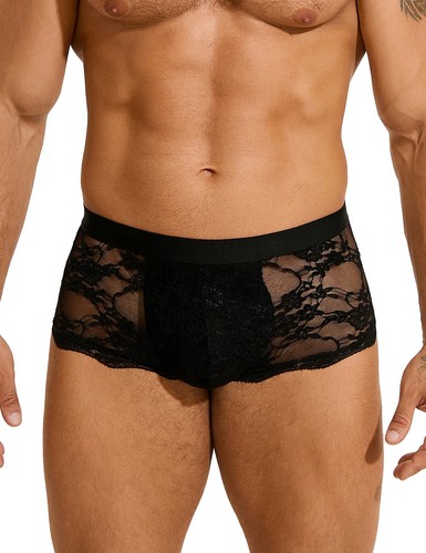 Men black sheer lace - black,
