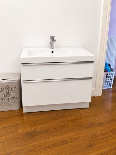 Modern white bathroom vanity - bathroom,
