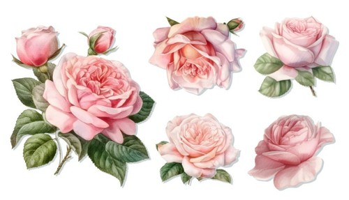 Watercolour rose stickers - x,