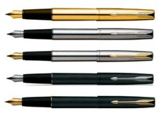 Parker Frontier Fountain Pen Stainless Steel - Matte Black Chrome and Gold Trim
