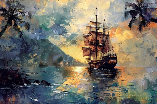 Pirate ship seascape canvas - ship,