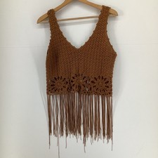 Atmosphere Brown Crocheted Fringe Vest Top Size M