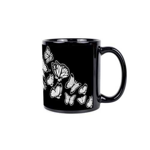 White butterflies black - mug,