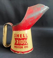 SHELL X100 MOTOR OIL JUG POURER PINT MEASURE ADVERTISING GARAGE PETROL TIN CAN