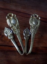 Vintage PAIR of Brass Curtain Tie Backs Wall Hooks