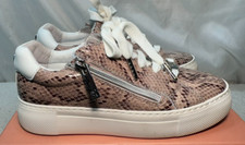 Moda in Pelle Leather Trainers UK 3 /36 Balize Beige Snake Zip & Lace up Low Top