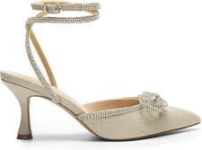 Dream Pairs Pumps Kitten Heels Womens 7 Gold Rhinestone Bow Stiletto Pointed