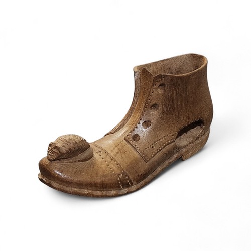 Vtg hand carved wooden shoe - hand-carved,