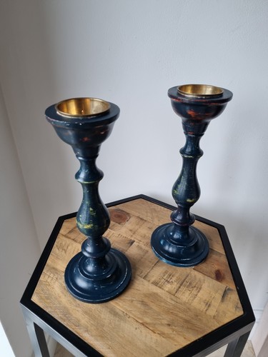 Pair wooden candle holders - pair, of