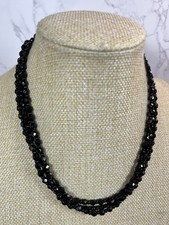 French Jet Necklace Vintage Long Black Multi Faceted & Spacer Glass Bead 52” 206