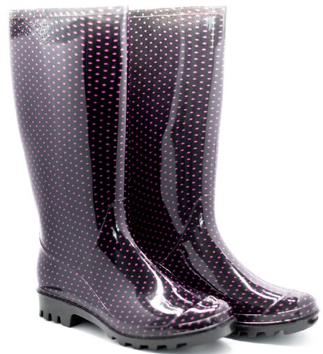 Ladies wellies pink spot - wellies,