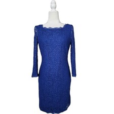 Cache Blue Lace 3/4 Sleeve Back Full Zip Mini Cocktail Dress Women's Size 8