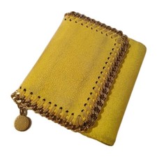 STELLA MCCARTNEY Falabella Vegan Flap Wallet yellow faux-suede diamond cut trim