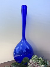 Vintage Swedish Blomglas Gullaskruf Elme Blue art Glass Vase Arthur Percy 18.5”