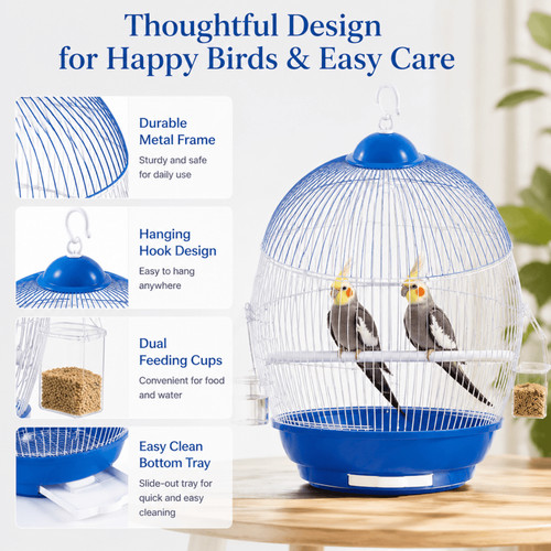 Round bird cage with - with, hanging