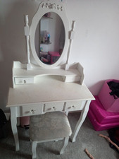 AVC UX-DT3 Dressing Table, Oval Mirror & Stool Set - White