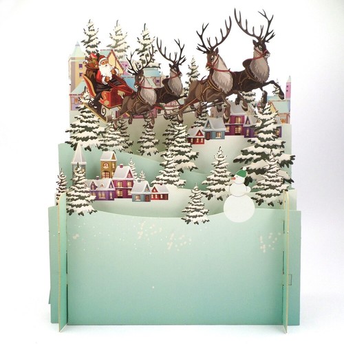 Santa sleigh over rooftops - over,