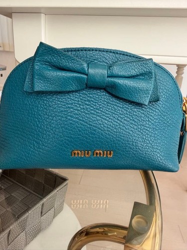 Miu blue leather bow - leather, mini