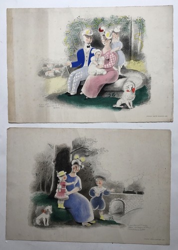 Two antique lithographs - , signed