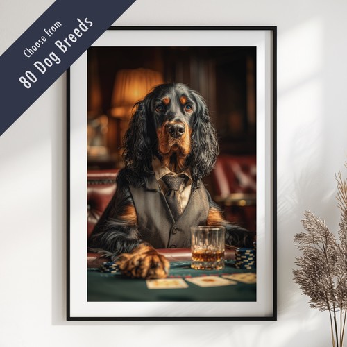 Funny dog playing poker print - dog,