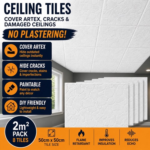 Ceiling tiles cover artex - ceiling,