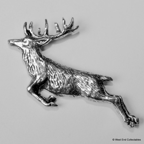 Springing red deer stag - red, pewter