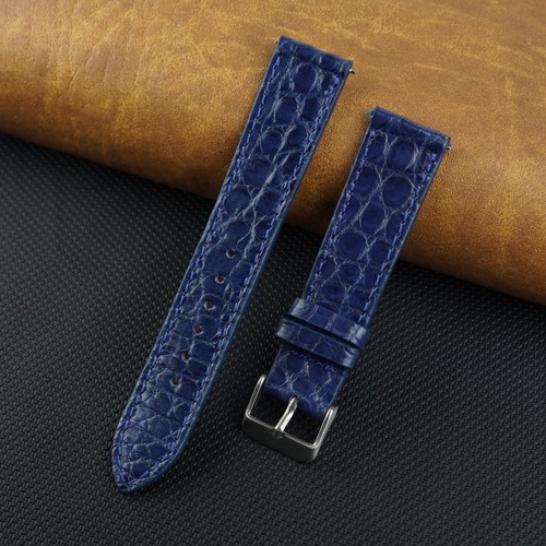Flat blue leather watch strap - leather,