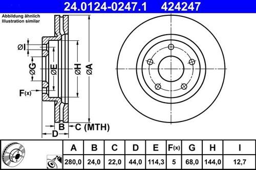 Brake disc ate - brake, 24.0124-0247.1