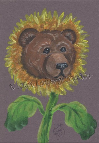 Aceo original bear sun - aceo, flower