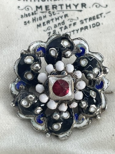 Antique silver enamel brooch - antique, &
