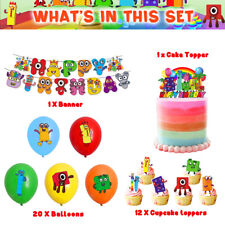 34pcs Banner Cake Toppers & Balloons Decor Set For Kids Numberblocks Theme Party