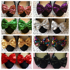 PAIR SEQUIN SPARKLE FABRIC BOW SHOE CLIPS RETRO VINTAGE STYLE GLAMOUR BOWS PARTY