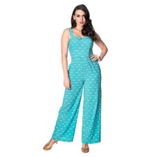 Blue Geo Aqua Jumpsuit Banned Retro Vintage Rockabilly Floral art deco Spring