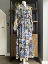 Zara Chiffon Maxi Dress M 10 Blue Multi Paisley Print New without Tags