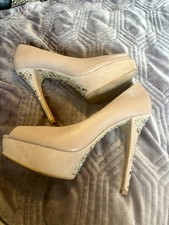 Sexy Aldo Leather Nude Peep Toe with Jewels On Heel and Sole Size 7