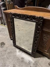 HAND CARVED SOLID OAK FRAME FEATURING INTRICATE FOLIAGE & FLORAL MOTIFS.