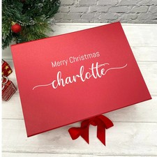 Personalised Merry Christmas Red Gift Box